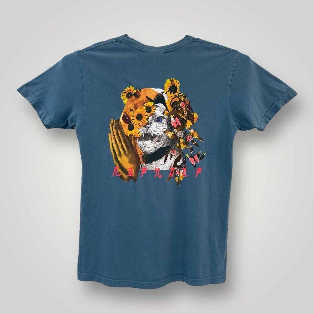 Rip n‎ Dip Skate T-Shirt Mens Large Cat Praying Graphic Blue Skateboarding Tee